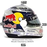 FORMULA ONE SEBASTIAN VETTEL F1 WORLD CHAMPION 2010-11 HELMET CD DVD QUARTZ WALL CLOCK WITH BATTERY AND DESK STAND