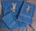Embroidered Tiger Kitten CAT Blue Wash Hand Bath Towels Set