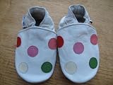 Soft leather baby shoes white with multi-coloured spots