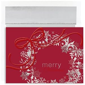 Silver & Red Wreath Christmas Cards -