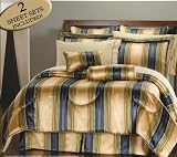 Laura Striped Jacquard Oversized / Overfilled Bed In a Bag Comforter Set Navy / Gold