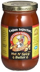 Cajun Injector Hot & Spicy Butter Marinade with Plastic Injector, 16-Ounce Glass Jars (Pack of 6)