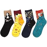 StyleME 4 Pairs Famous Painting Casual Cotton Fashion Sport Crew Socks