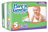 Pure 'n Gentle Ultra Diapers with Stretch Hook & Loop Closure System, Extra Large Size 5, Over 27 Pounds, 27-Count Pack Bag (Pack of 4)