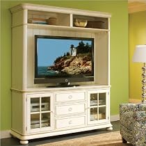 Big Sale Riverside Furniture Placid Cove TV Console with Hutch Set in Honeysuckle White