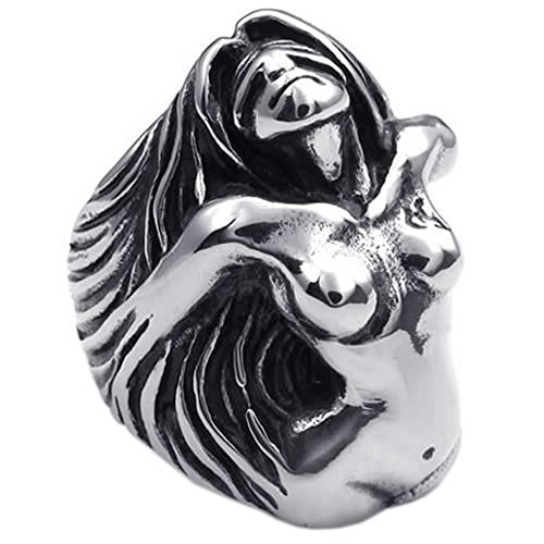KONOV Vintage Stainless Steel Angel Goddess Biker Mens Ring, Color Black Silver