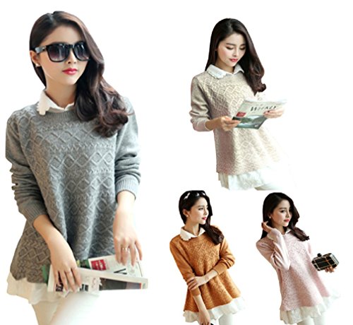 【ARINCO】 重ね着風 裾 フリル レディース ニット プルオーバー チュニック 選べる 4色 フリー