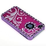 ATC New Stylish CHROME Series Flower Hard Case Cover with Diamond Fits iphone 4 & 4S (Red & White & Purple) ---Package Also Include Stylus Pen,FRONT + BACK Clear LCD Protectors,Back Protective Film,Microfiber Cloth and Application Card!!!