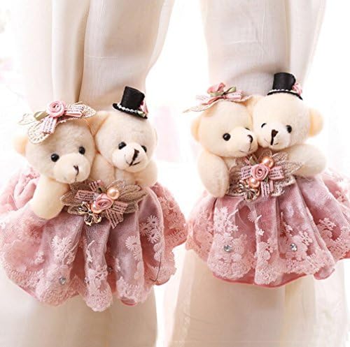 1 Pair Cute Curtain Buckle Teddy Bear Cartoon Tieback Hook Hanging Buckle For Wedding Room (pink)