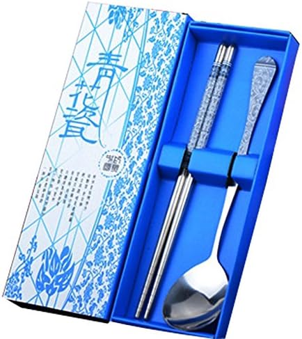 Stainless Steel Chopsticks and Spoon Set for Gifts - Chinese Style Blue and White Porcelain