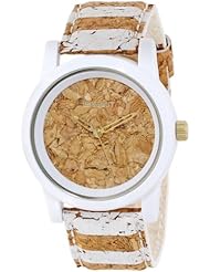Sprout Womens ST/5521CKWT Cork Dial and White Striped Strap Watch