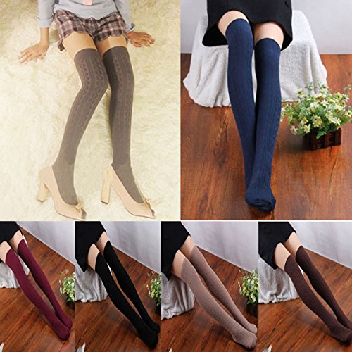Coromose Women Knit Over Knee Thigh Stockings Spiral Pattern High Socks