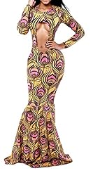 General Print Floor Length Long Sleeves Polyester/Spandex Scoop Neck Mermaid Pleated Cutout Tunic 