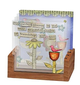 Garden Blooms Glass Coasters - Set of 4 w/ Wood Caddy
