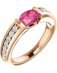 14K Rose Gold 7.00x5.00mm Oval Cut Pink Tourmaline and Diamond Ring -- LIFETIME WARRANTY