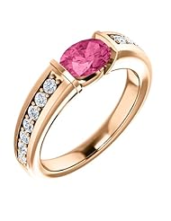 10K Rose Gold 7.00x5.00mm Oval Cut Pink Tourmaline and Diamond Ring -- LIFETIME WARRANTY