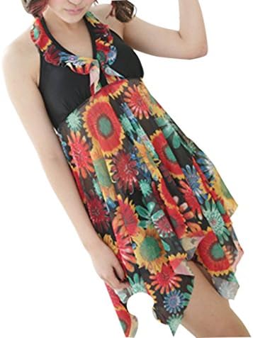Geval Women's Sexy V-neck Strap Shivering Dress Swimsuits(Black1,M)