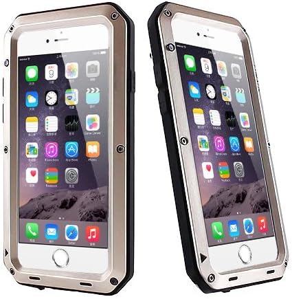 iPhone 6 Plus,6s Plus Metal Extreme Sports Case,Tempered Glass Weatherproof Shockproof Dustproof Fingerprint Case,Diving Climbing Heavy Duty Carrying Case(Gold)+1 Can Cooler