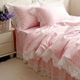 New Shabby and Elegant Pink Cutwork Lace Duvet Cover Bedding Set,Queen Size