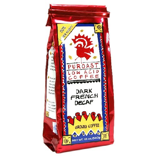 Puroast Low-Acid Ground Coffee, French, Decaffeinated, 12-Ounce Bag (Pack of 3)