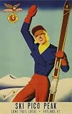 SKI PICO PEAK LONG TRAIL RUTLAND VERMONT SKIING WINTER SPORT SMALL VINTAGE POSTER CANVAS REPRO