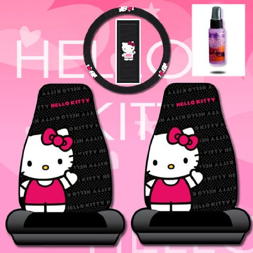 New Design 4 Pieces Hello Kitty Car Seat Cover with Steering Wheel Cover and Purple Slice Set