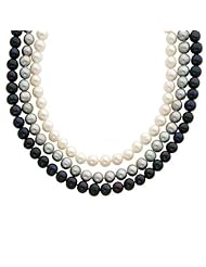 Black, White and Grey Three Strand Cultured Pearl Necklace