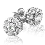 Certified 14k White Gold Cluster Diamond Earrings Studs (GH, SI3-I1, 1.12 carat)