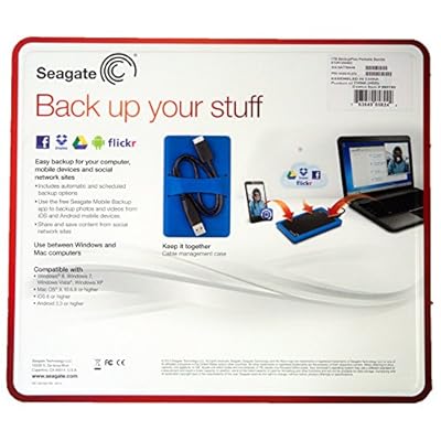 Seagate Backup Slim 1TB USB 3.0 Bundle Slim Portable Drive with Case - Black Drive - Blue Case