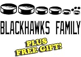 13" x 5.5" Blackhawks Hockey Family Vinyl Sticker Decal [Die-cut, White] + with Free Hockey Pencil