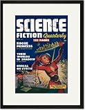 Black Framed/Matted Print 17x23, Science Fiction Quarterly: Attack of the Flying City