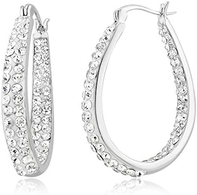 Silver Crystal Comfort Fit Hoop Earrings-giftboxed