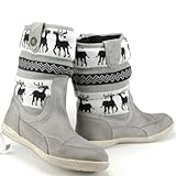 BUGATTI Damen Winter Schlupf-Stiefelette, Strickbesatz, grau antik used Optik, Größe:41