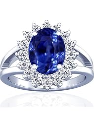 18K White Gold Oval Cut Blue Sapphire Ring With Sidestones (GIA Certificate)