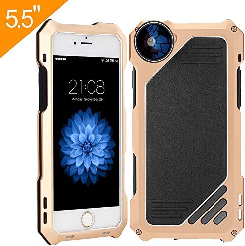 eFond Optic Pro Lens, Metal Heavy Duty Protection Cover for iPhone 6/6S Plus (5.5 inch) with Three Camera Lens - Fisheye Lens - Wide Angle Lens - Macro Lens [Gold]