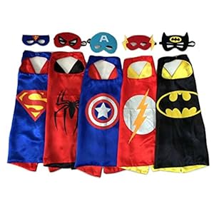 RioRand Comics Cartoon Heros Dress Up Costumes 5 Satin Capes with Felt Masks