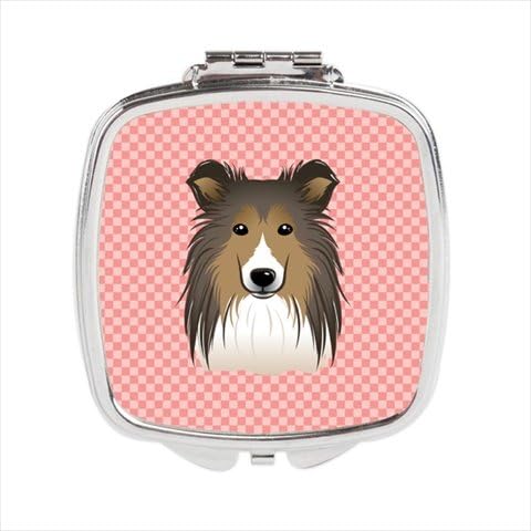 Carolines Treasures BB1242SCM Checkerboard Pink Sheltie Compact Mirror, 2.75 x 3 x .3 In.