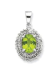 Sterling Silver Rhodium Peridot & Diamond Pendant
