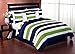 Sweet Jojo Designs Navy Blue, Lime Green and White Kids Bathroom Fabric Bath Stripes Shower Curtain