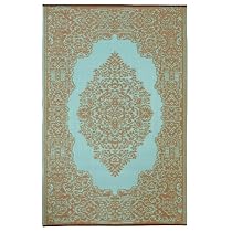 Fab Habitat Istanbul Indoor/Outdoor Rug, Fair Aqua and Warm Taupe