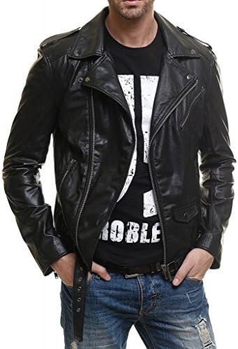 Exportica Leather Men's Lambskin Leather Bomber Biker Jacket