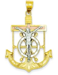 14K Tri Color Gold Mariners Cross Charm FindingKing