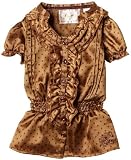 Guess Girls 2-6x Ruffled Front Polkadot Blouse, Brown, 6X