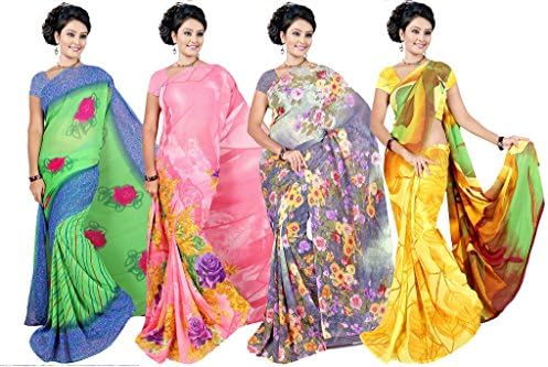 Printed Sarees With Blouse Piece Pack Of 4