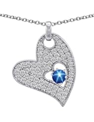 Candygem 925 Sterling Silver Lab Created Round Star Sapphire Big Heart Pendant
