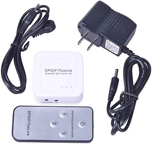 Crazy Genie High Quality SPDIF Switcher 3x1(Three Inputs to One Output), Toslink Switcher with IR Remote Control, Reach 40m, Audio Switch Audio Selector, 3 Ways Optical Signals Switch to 1 Set of SPDIF/TosLink Signal Receive Device