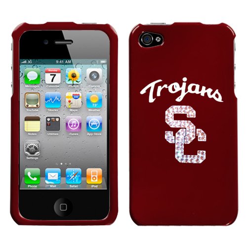 APPLE AT&T SPRINT VERIZON IPHONE 4 4G 16GB AND 32GB HARD PLASTIC DESIGN RED AND WHITE USC TROJANS SWAROVSKI CRYSTAL DIAMOND SNAP ON CASE COVER