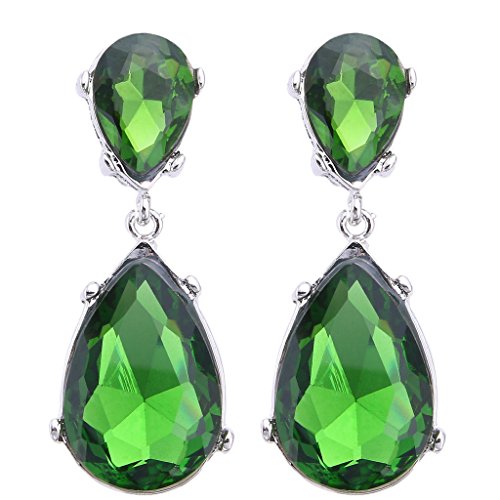 EVER FAITH® Silver-Tone Teardrop Dangle Earrings Emerald Color Austrian Crystal