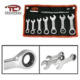 Wrenches: 7-Piece SAE Pro-Grade Mirror-Chrome Stubby Ratchet Gear Wrench Set