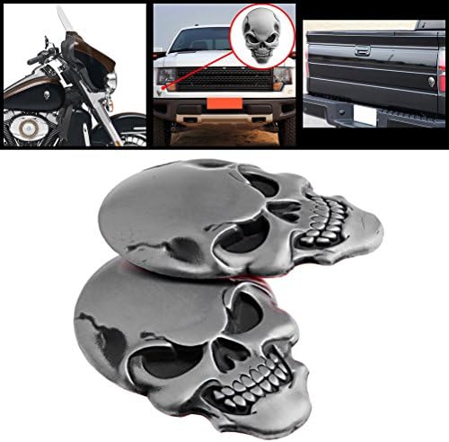 2X Cool 3D Silver Chrome Skull Demon Bone Badge Emble Metal Sticker Decal Fairing + 3M Adhesive For Auto Car SUV Pickup Truck